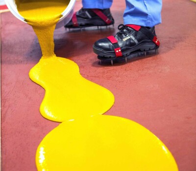 A technician applies Ucrete® onto a primed panel to test its application properties. Ucrete® systems have an exceptional resistance to aggressive chemicals, heavy impact and thermal shock.
Print free of charge. Copyright by BASF.
Ein Techniker verteilt Ucrete® auf einen grundierten Untergrund, um die Produkteigenschaften zu testen. Ucrete® ist ein mechanisch, thermisch und chemisch hoch belastbares Polyurethanbetonsystem.
Abdruck honorarfrei. Copyright by BASF.